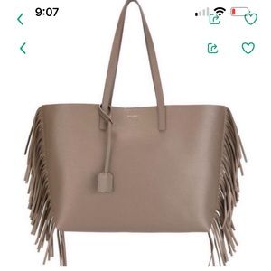 Yves Saint Laurent Taupe Fringe Leather Tote